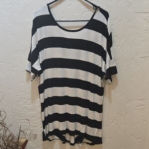 3/$10 Emerald Black and White Striped Short Sleeve Tee